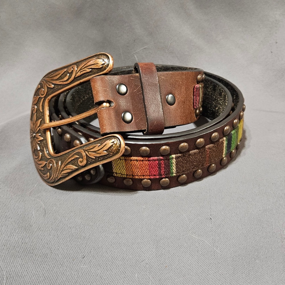 Ariat Mens XL Brown Leather Serape Studded Western Belt A1526097 Engraved Buckle